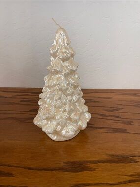 Pearlescent White Glitter Christmas Tree Candle - Holiday Home Decor